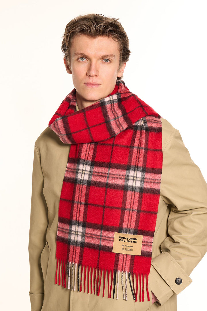 100% Pure Cashmere Scarf Scottish Thomson Red Check Design
