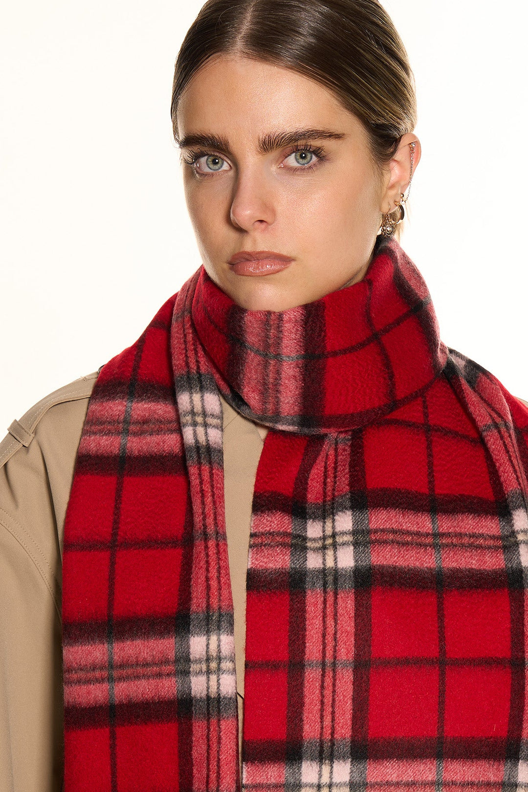 100% Pure Cashmere Scarf Scottish Thomson Red Check Design - Small Size