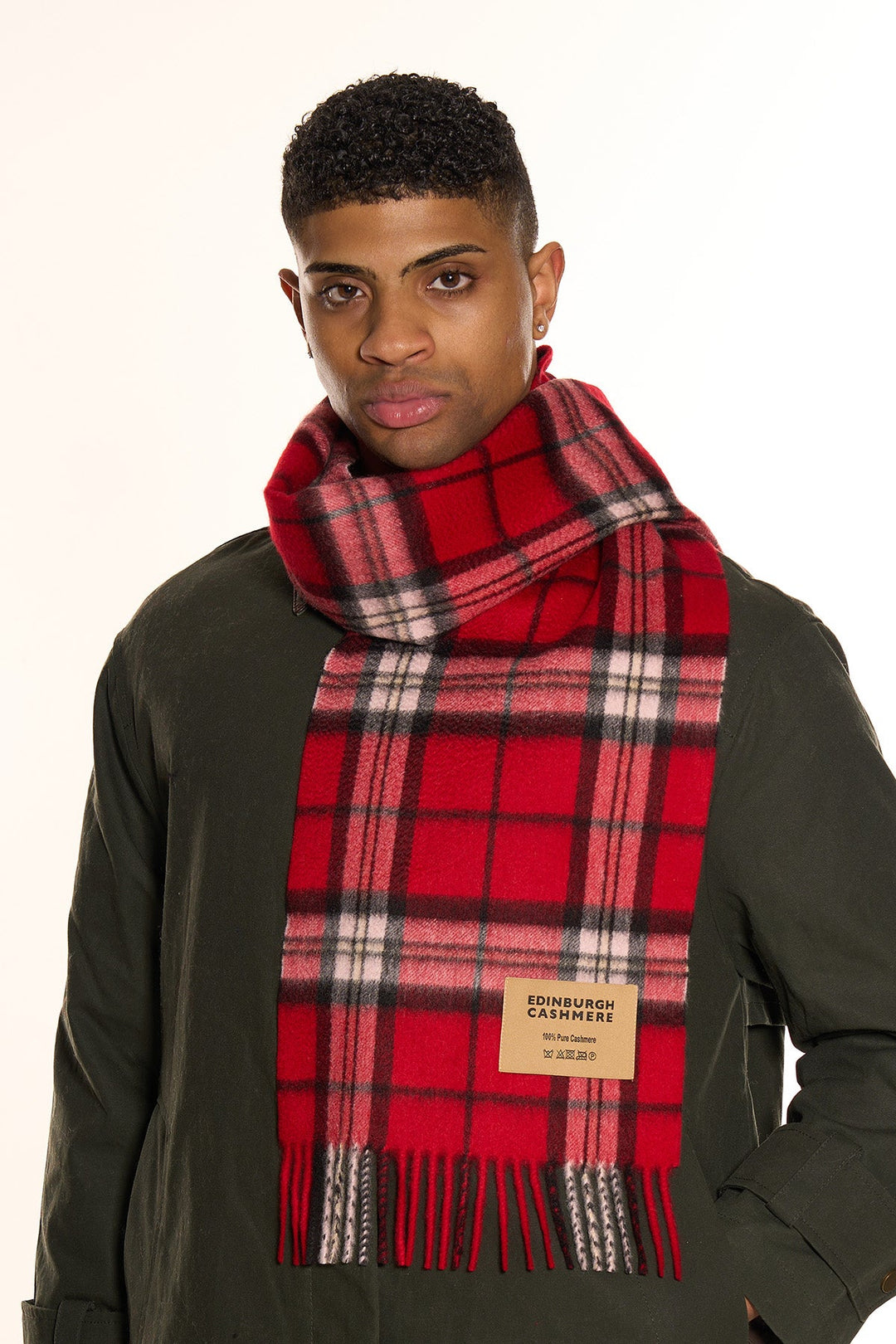100% Pure Cashmere Scarf Scottish Thomson Red Check Design - Small Size